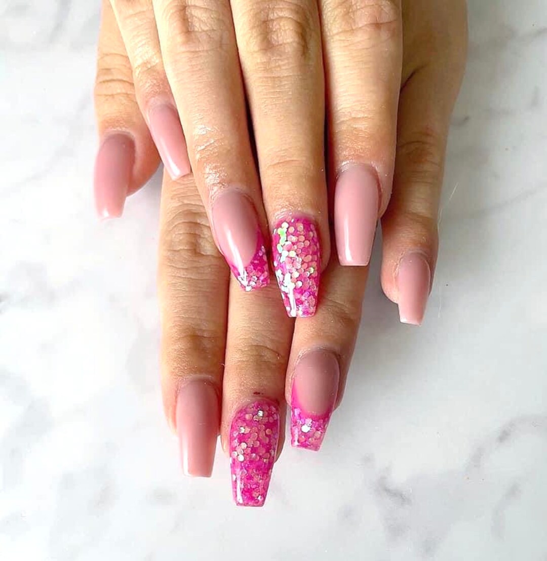 Luxury Hot Pink Glitter Gel Press on Nails Etsy