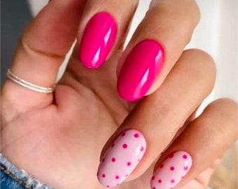 Pretty Pink Polka Dot Press-On Nails Gel Polish Nail Art