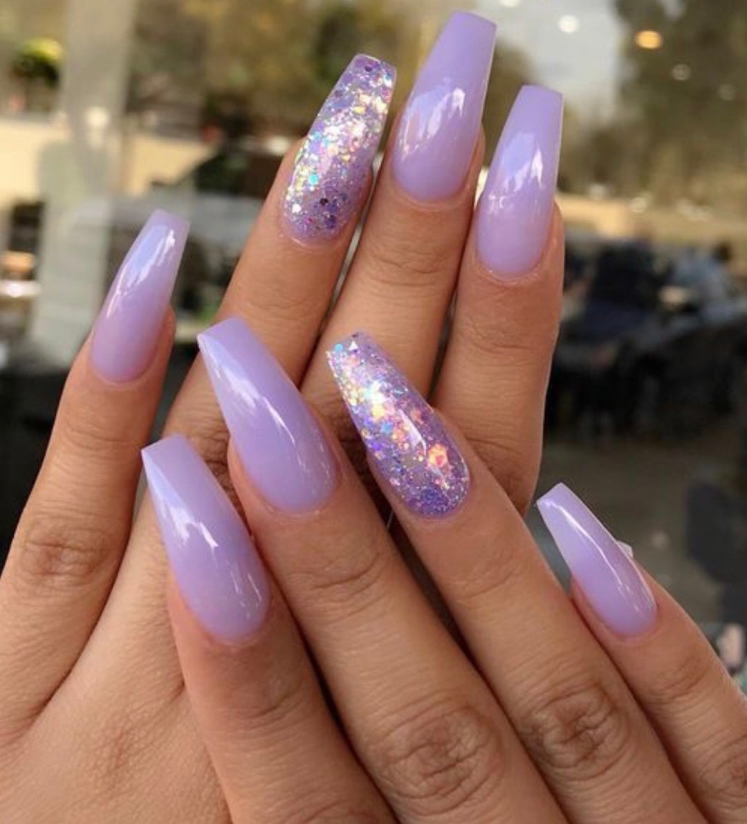 Luxe Lavender Glitter Accent Press on Nails Gel Polish Nail Art Etsy