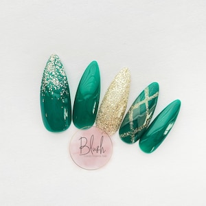 Kelly Green Plaid Glitter Press-On Nails Gel Nail Art image 1