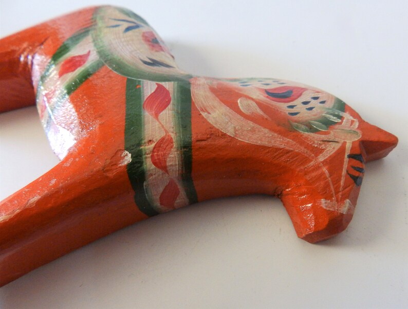 2 Vintage FLAT Swedish Red Dala Dalarna Horses 5-18 High Bought in Sweden 3-34 High