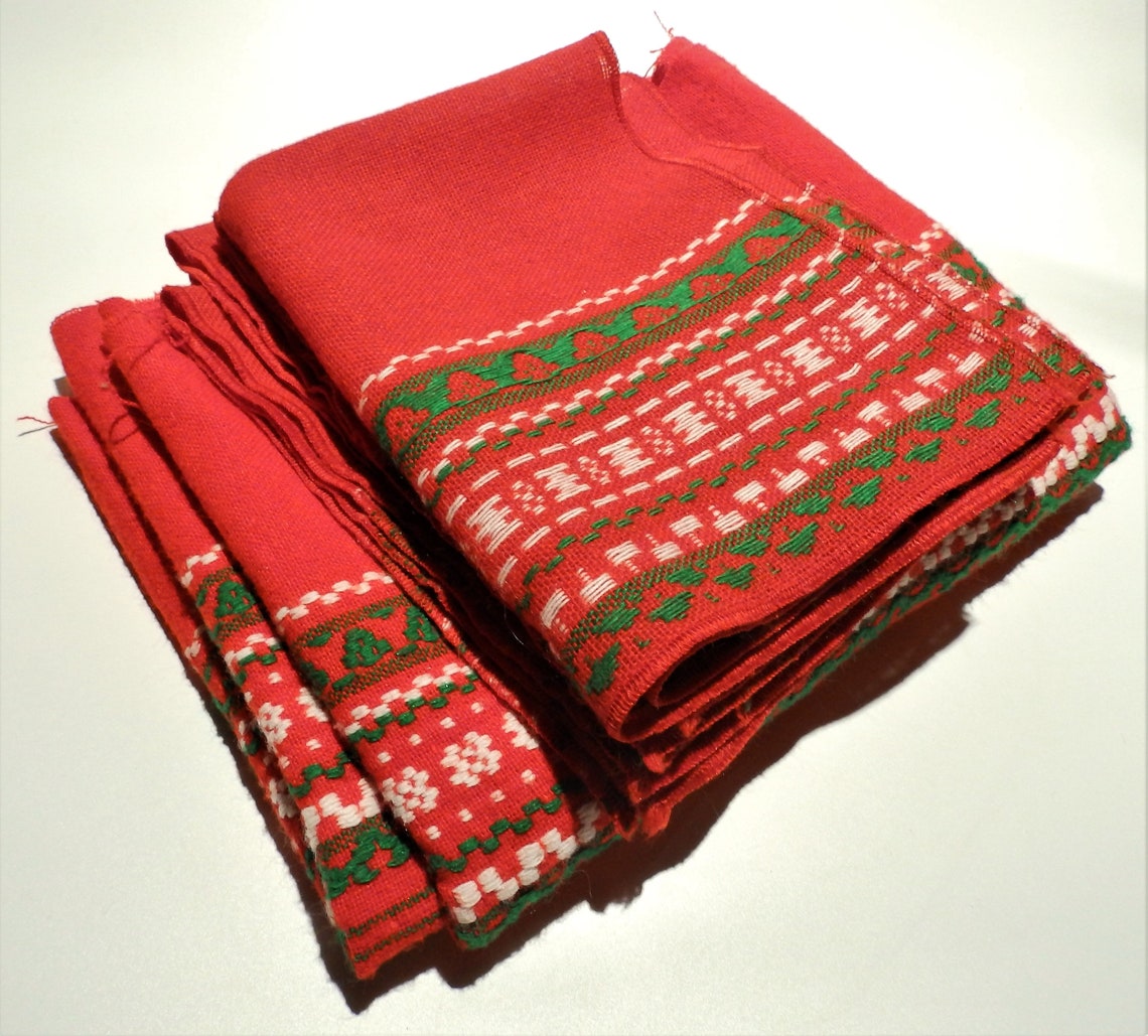 5Piece Swedish Christmas Linens Red/Green/White Woven Etsy