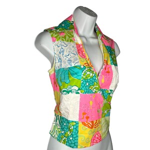 Vintage Lilly Pulitzer Patchwork Wrap Top 90s Ocean Sea Life Cotton Size 2 zdjęcie 5