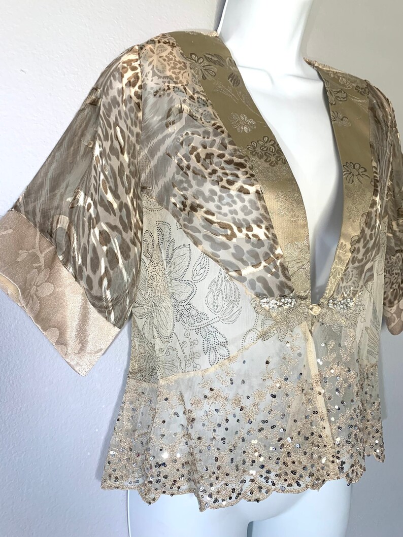 Spencer Alexis Kimono Top Cardigan Jacket Sequins Lace Silk Petite Medium USA Made