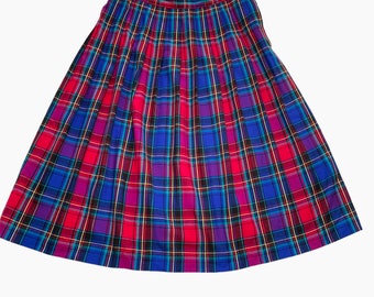 Vintage Plaid Wool Midi Skirt Pleated Made in USA