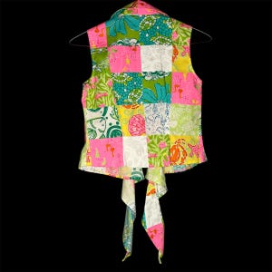 Vintage Lilly Pulitzer Patchwork Wrap Top 90s Ocean Sea Life Cotton Size 2 zdjęcie 9