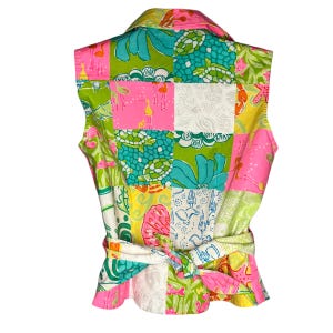 Vintage Lilly Pulitzer Patchwork Wrap Top 90s Ocean Sea Life Cotton Size 2 zdjęcie 7