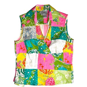 Vintage Lilly Pulitzer Patchwork Wrap Top 90s Ocean Sea Life Cotton Size 2 zdjęcie 2