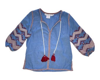 Gretchen Scott Embroidered Cotton Blouse XS, Boho Peasant Top