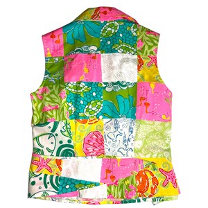 Vintage Lilly Pulitzer Patchwork Wrap Top 90s Ocean Sea Life Cotton Size 2 zdjęcie 3