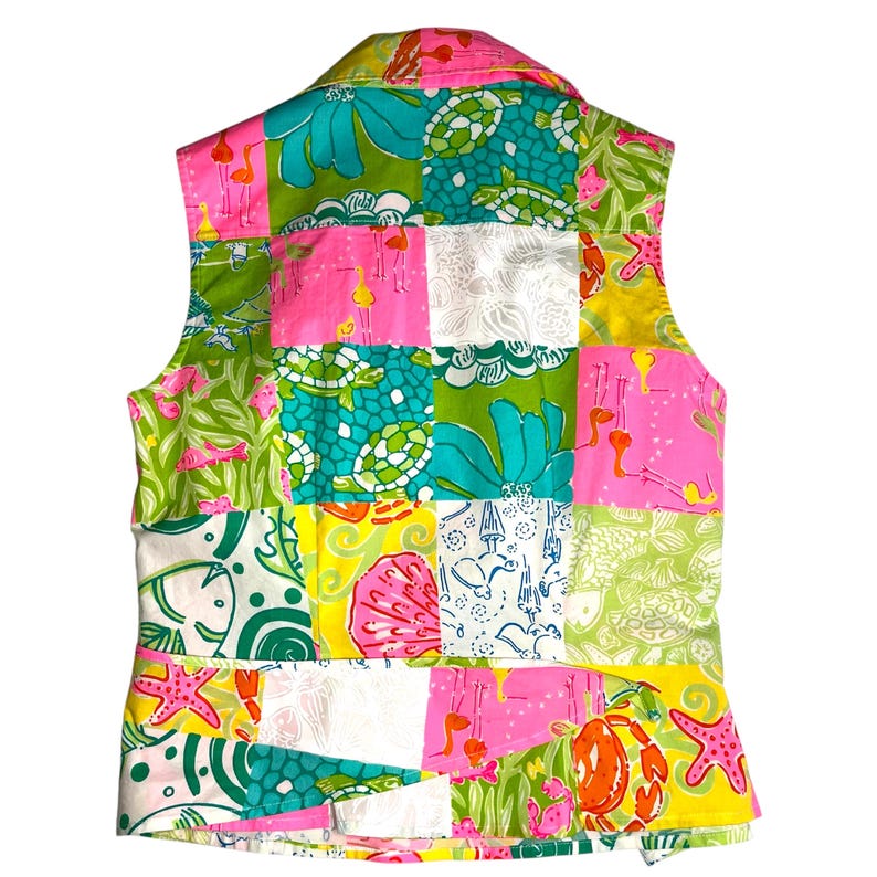 Vintage Lilly Pulitzer Patchwork Wrap Top 90s Ocean Sea Life Cotton Size 2 zdjęcie 3