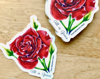 All Is Grace Red Rose Catholic Vinyl Sticker | Botanical Sticker |  Catholic Sticker for Phone Case | Catholic Stickers for Bottle