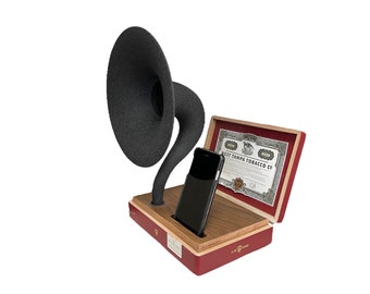 Cigar Box Gramophone Phone Amplifier, iPhone Gramophone Speaker