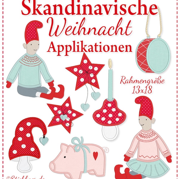 Skandinavische Weihnachts-Applikationen * Stickdatei Stickmaschine *Stickbär