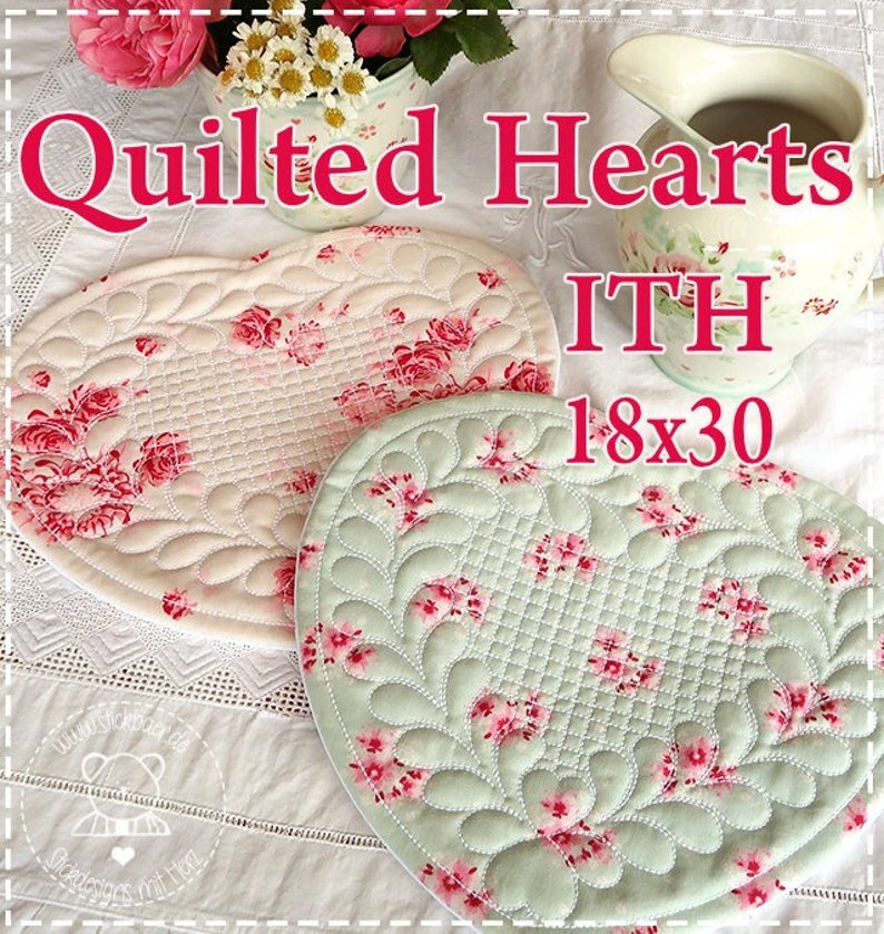 Quilted Heart ITH Stickbär 18x30 7x12 Stickdatei in Etsy