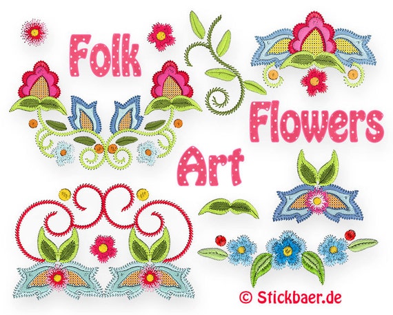 Gr\u00f6\u00dfen Stickdatei Set Folksy Flowers Blumen mit Vogel Florale verspielte Motive