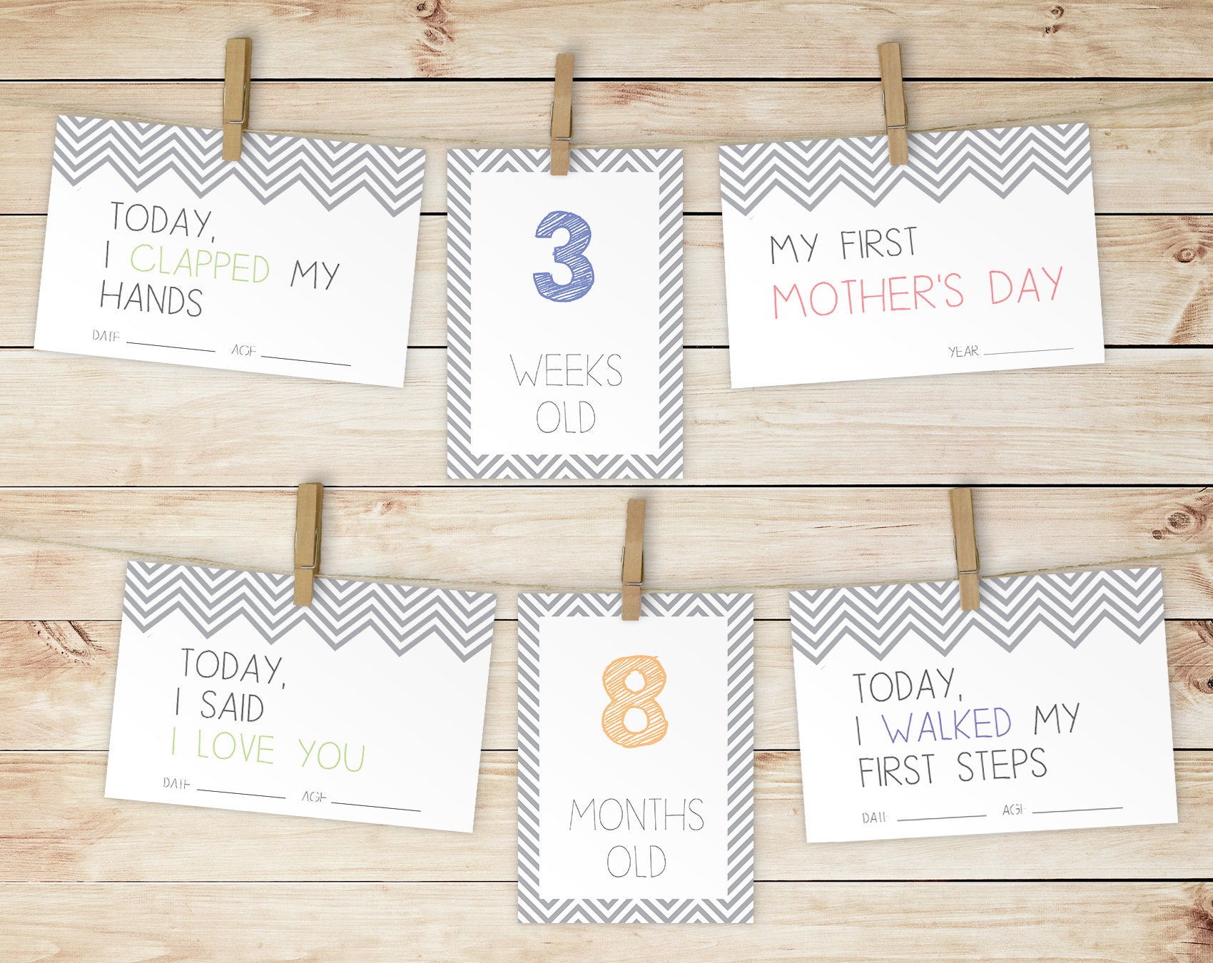 SET Printable Baby Milestone Cards Grey Chevron 5x7 Etsy