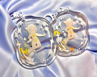 B-GRADE Glitter Acrylic Shaker Charm Original Illustration Ocean Scuba Diver Pastel Water Keychain