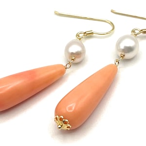 Rosa Koralle Ohrringe mit Süßwasser Keshi Perlen, Italienischer Schmuck, 24 K Gold Vermeil, Bijoux, Uk Jubiläumsgeschenk für Sie, Made in Italy