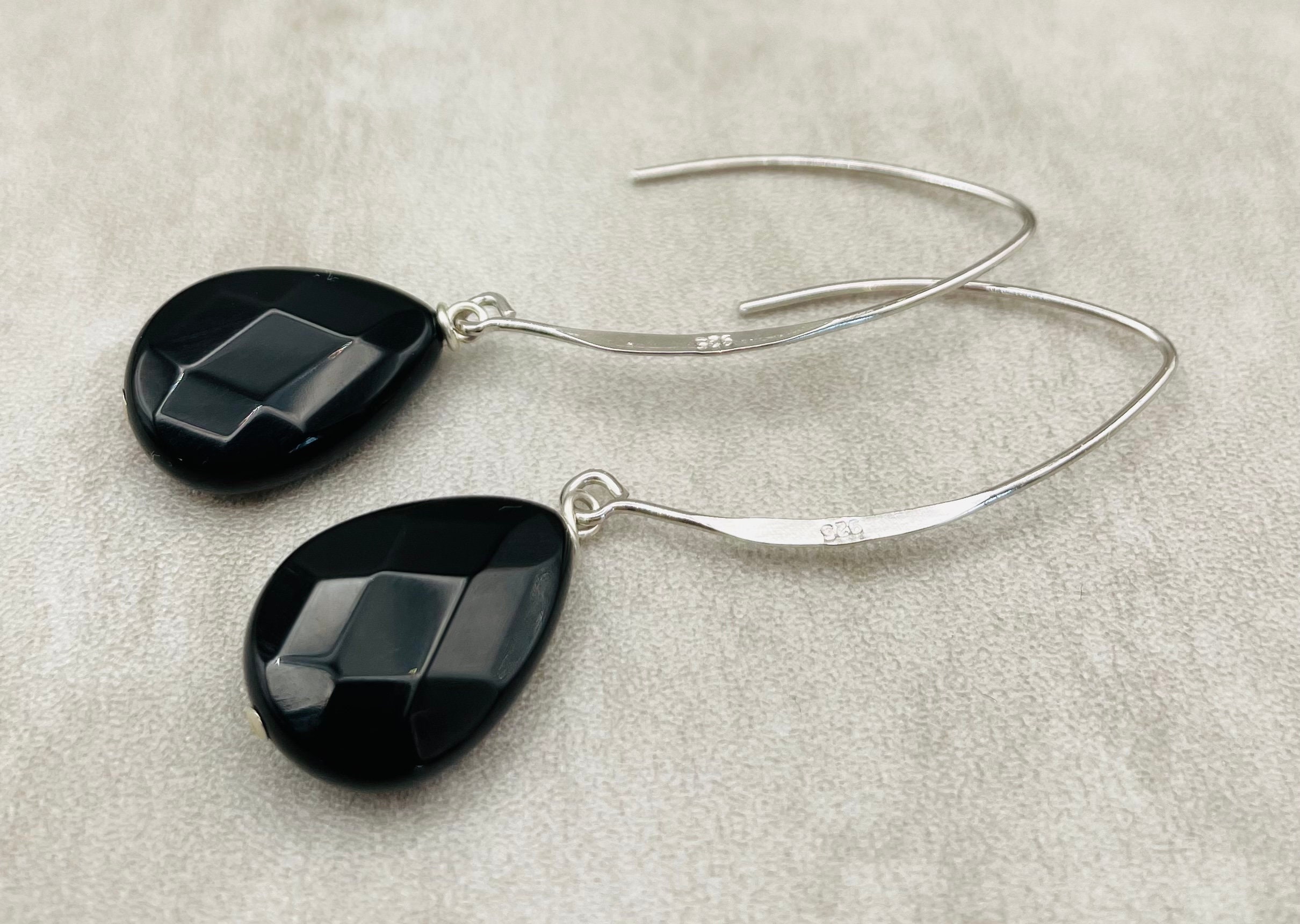 Black Onyx Drop Earrings 925 Sterling Silver Dangle Gemstone Etsy