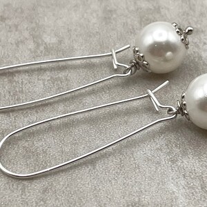 White Pearl Drop Earrings, 925 Sterling Silver Long Dangle, Everyday Jewelry, Contemporary Style, Uk Women's Fashion Jewels, Made in Italy image 8