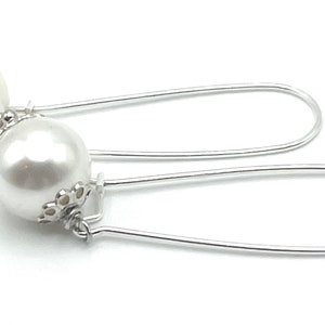 White Pearl Drop Earrings, 925 Sterling Silver Long Dangle, Everyday Jewelry, Contemporary Style, Uk Women's Fashion Jewels, Made in Italy image 5