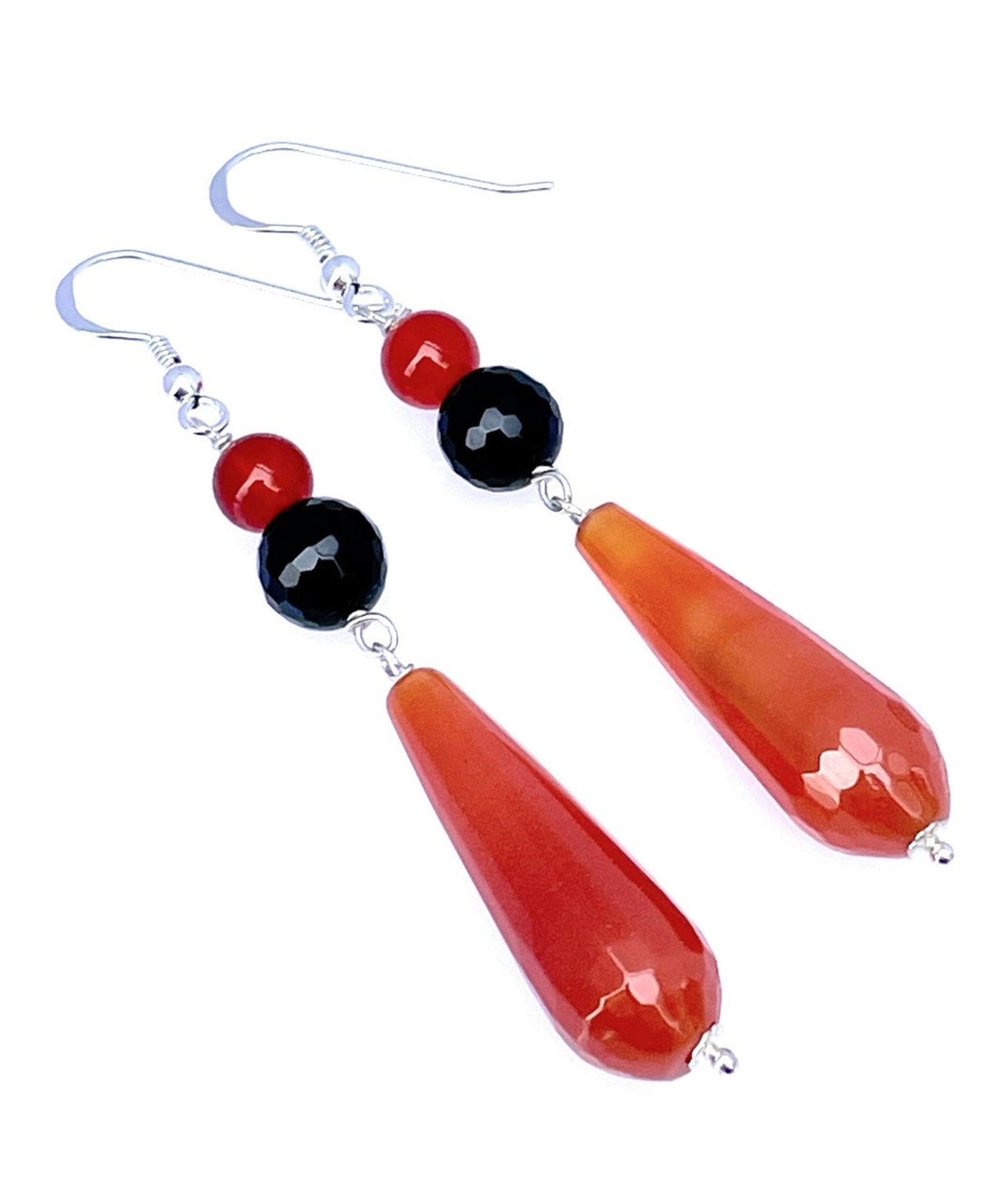Orange Agate Earrings with Black Onyx 925 Sterling Silver Etsy