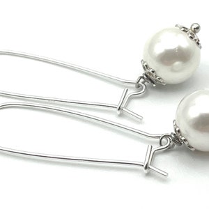 White Pearl Drop Earrings, 925 Sterling Silver Long Dangle, Everyday Jewelry, Contemporary Style, Uk Women's Fashion Jewels, Made in Italy image 9