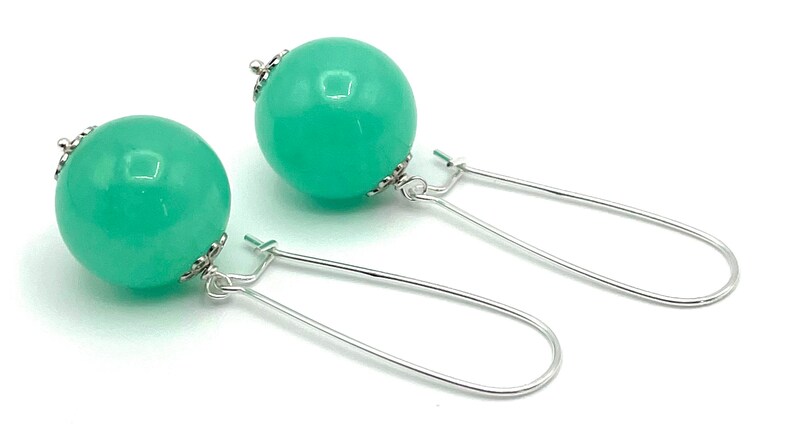 Green Aqua Jade Earrings, 925 Sterling Silver Dangle Earrings, Gemstone Jewellery, Heart Chakra, Healing Stones, Uk August Birthstone Gift image 4