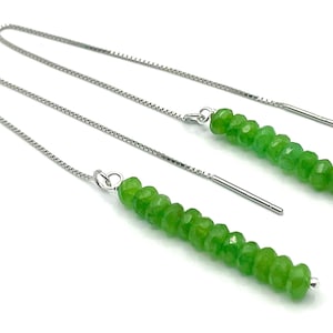 Smaragd Einfädler in 925 Sterling Silber, Lange Nadel Ohrringe, Minimalistischer Edelstein Schmuck, Geburtstagsgeschenk für Sie, Bijoux