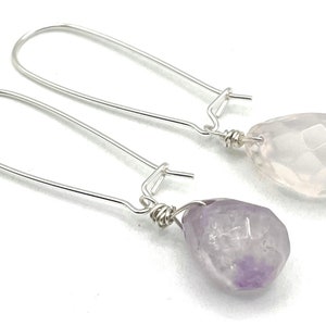 Rose Quartz Earrings, Amethyst Mismatched Earrings, 925 Sterling Silver, Natural Gemstone Jewellery, Healing Crystals, Mother&#39;s Day Gift