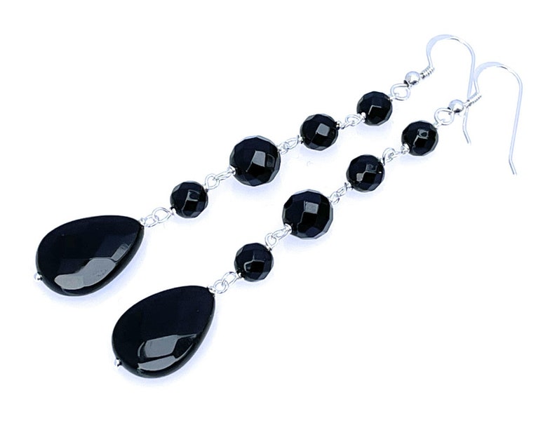 Black Onyx Drop Earrings 925 Sterling Silver Long Dangle Etsy
