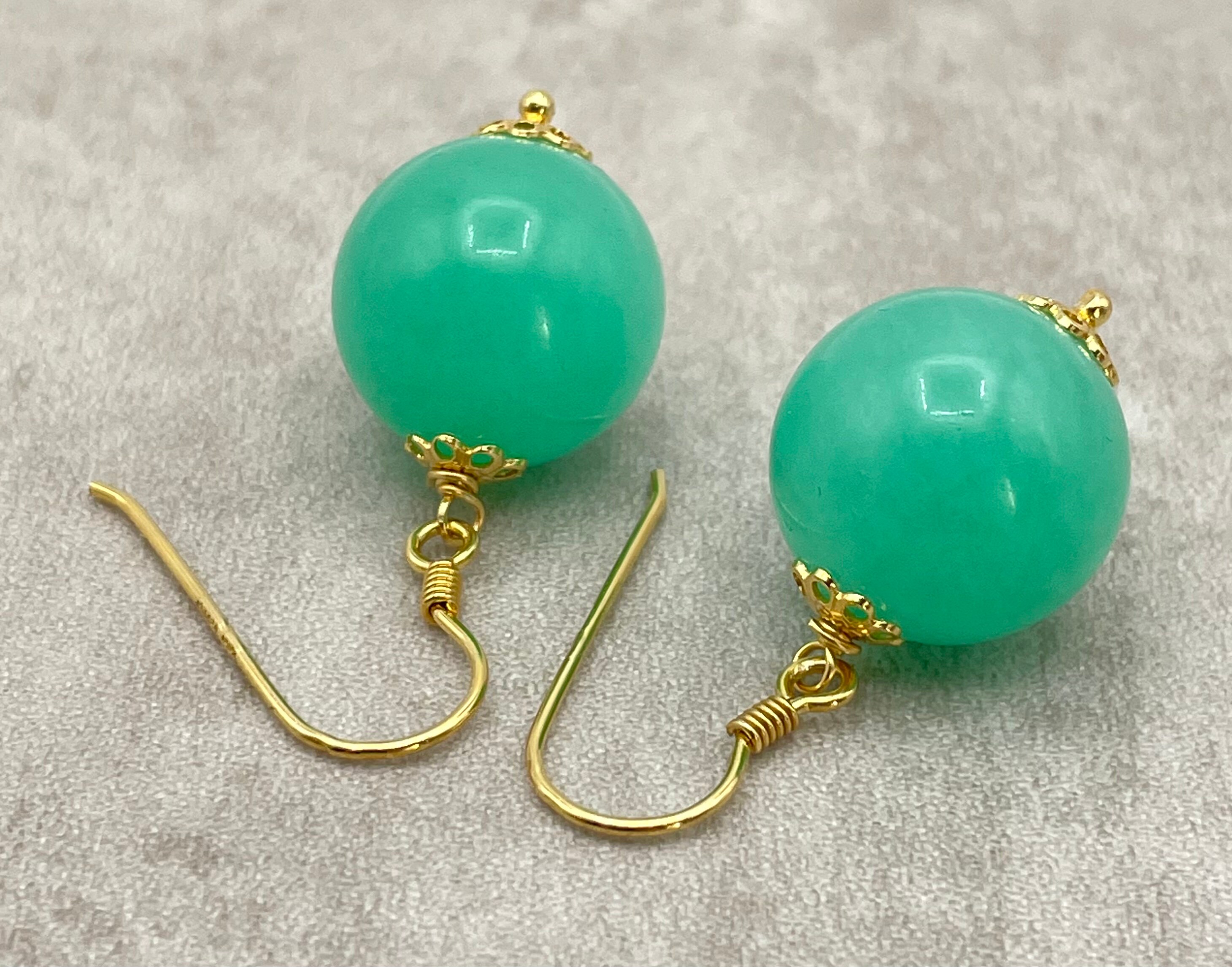 Natural Green Gemstone Jewelry Jade Dangle Earrings Pearl Cluster Drop Earrings Genuine Jade in Gold Fill Freshwater Vermeil Fringe