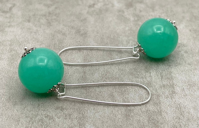 Green Aqua Jade Earrings, 925 Sterling Silver Dangle Earrings, Gemstone Jewellery, Heart Chakra, Healing Stones, Uk August Birthstone Gift image 5