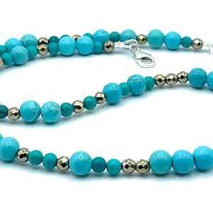 Turquoise Necklace in 925 Sterling Silver, Layered Dainty Choker, Boho Gemstone Jewellery, Hippie Style, Uk Gift for Her, Summer Bijoux