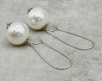 White Pearl Bridal Earrings, 925 Sterling Silver Dangle, Bridesmaid Jewelry, Wedding Accessories, Everyday Jewels, Uk Present for Mum