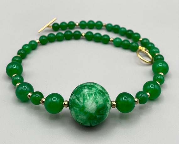 Piedras Preciosas De Jade Verde Natural Collar-Tiny Verde Stons-Beads