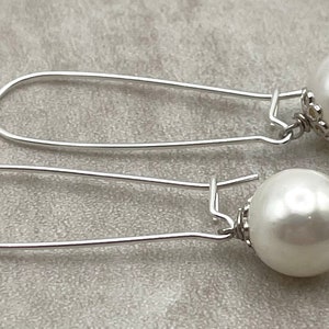 White Pearl Drop Earrings, 925 Sterling Silver Long Dangle, Everyday Jewelry, Contemporary Style, Uk Women's Fashion Jewels, Made in Italy image 4