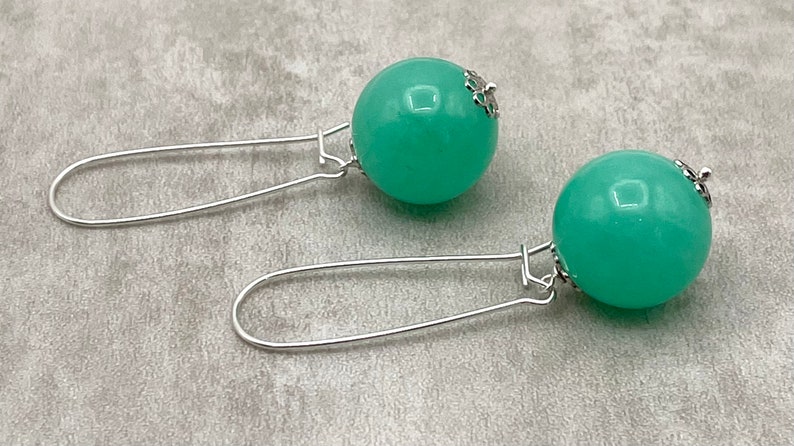 Green Aqua Jade Earrings, 925 Sterling Silver Dangle Earrings, Gemstone Jewellery, Heart Chakra, Healing Stones, Uk August Birthstone Gift image 8