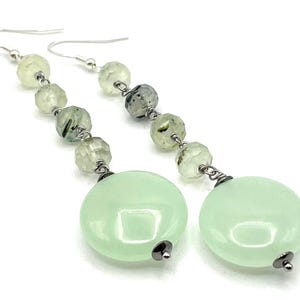Orecchini Lunghi Artigianali In Argento 925 Con Ametista Verde - Pietre Naturali Sfaccettate, Lunghezza 4,5 Cm