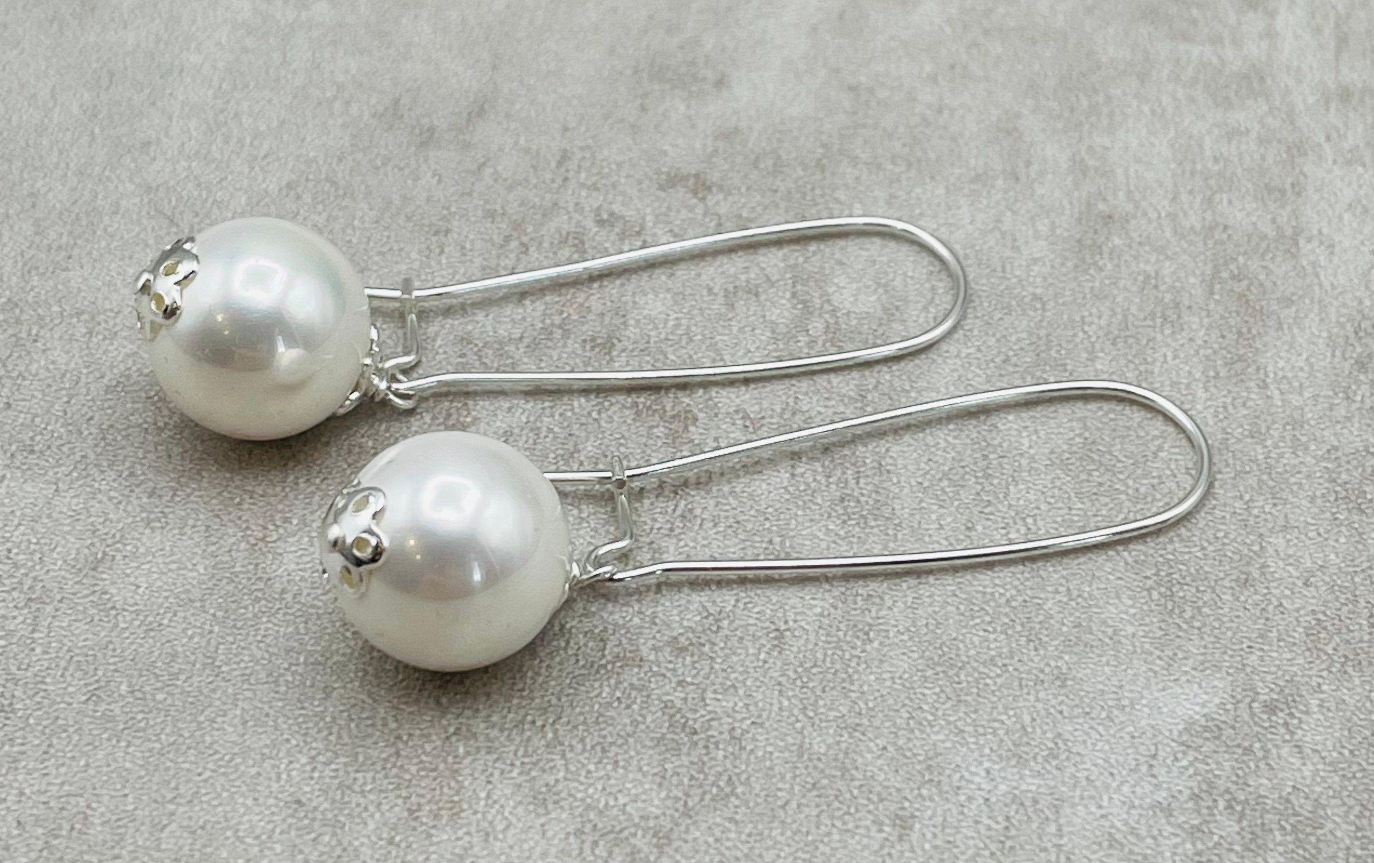 White Pearl Drop Earrings 925 Sterling Silver Long Dangle Etsy