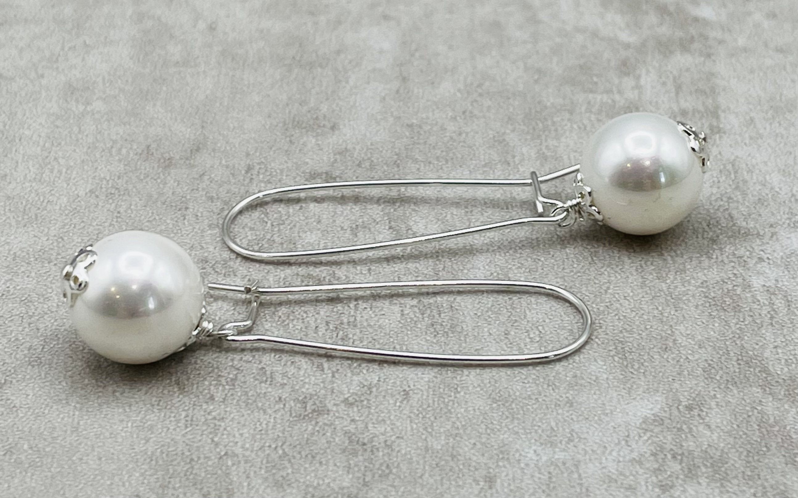 White Pearl Drop Earrings 925 Sterling Silver Long Dangle Etsy