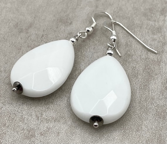 White Agate Earrings 925 Sterling Silver Made in Italy Summer