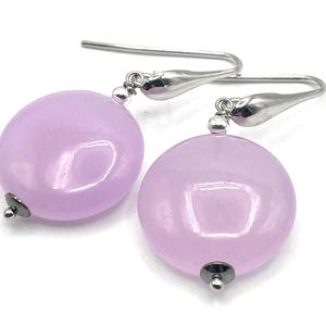 Lilac Jade Earrings, Coin Dangle Earrings, 925 Sterling Silver Made in Italy, Italian Gemstone Jewellery, Gifts for Women, Wedding Bijoux