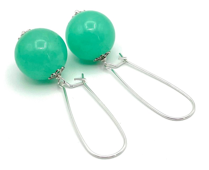 Green Aqua Jade Earrings, 925 Sterling Silver Dangle Earrings, Gemstone Jewellery, Heart Chakra, Healing Stones, Uk August Birthstone Gift image 1