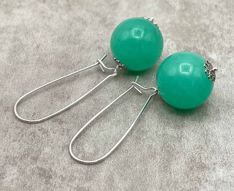 Green Aqua Jade Earrings, 925 Sterling Silver Dangle Earrings, Gemstone Jewellery, Heart Chakra, Healing Stones, Uk August Birthstone Gift image 6