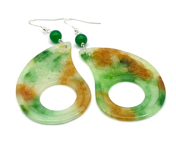 Boucles D'Oreilles Vintage Goutte - Résine Rose Et Corail, Fermoir à Poussette