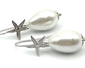 Baroque Pearl Earrings in 925 Sterling Silver, Starfish Dangling Earrings, Italian Jewellery, Christmas Gift for Her, Bijoux Made in Italy