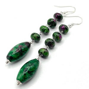 Ruby Zoisite Earrings, Sterling Silver, Long Green Dangles, Gemstone Jewelry, Uk Gift for Women