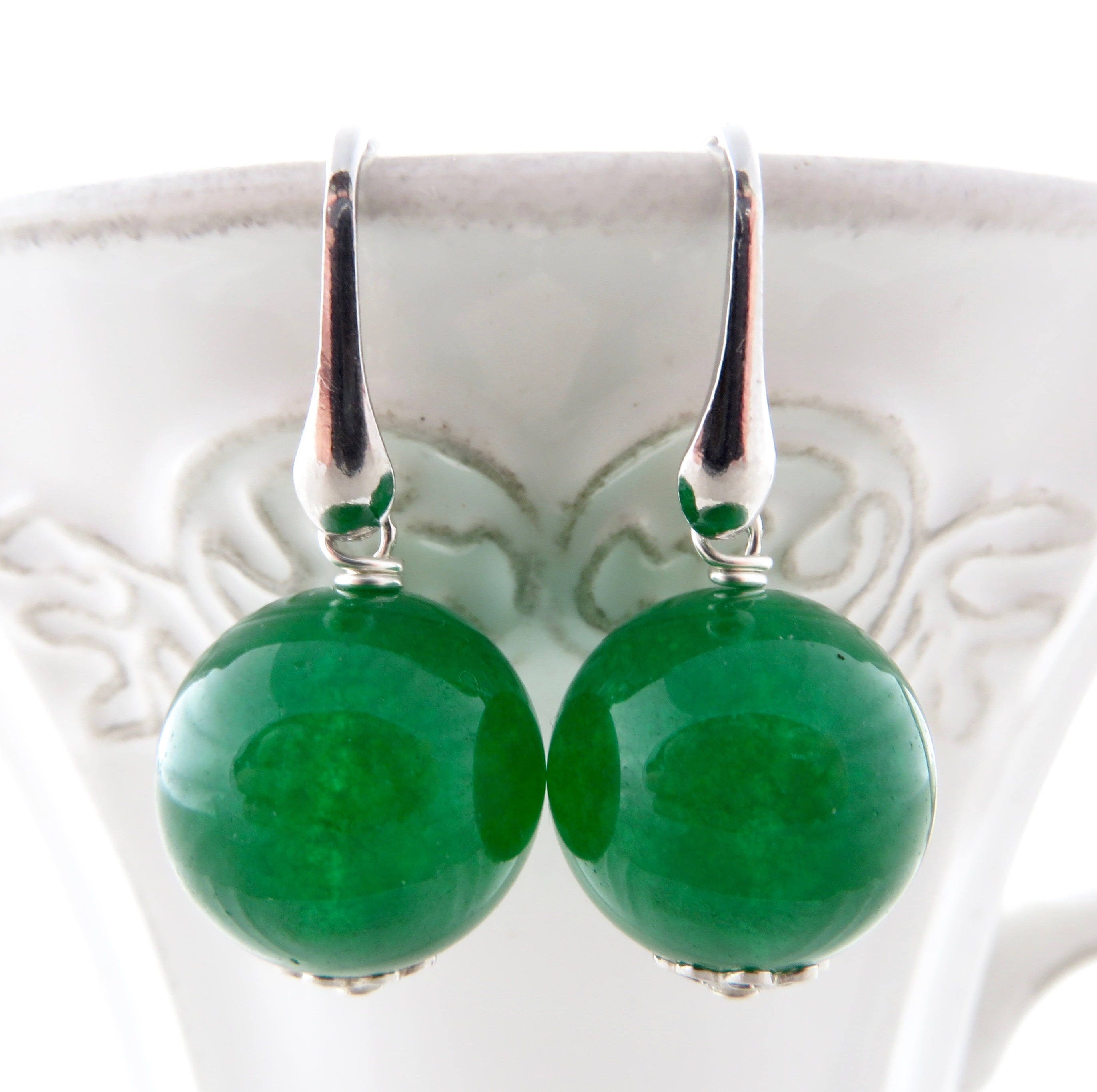 Green ball earrings emerald jade earrings 925 sterling Etsy